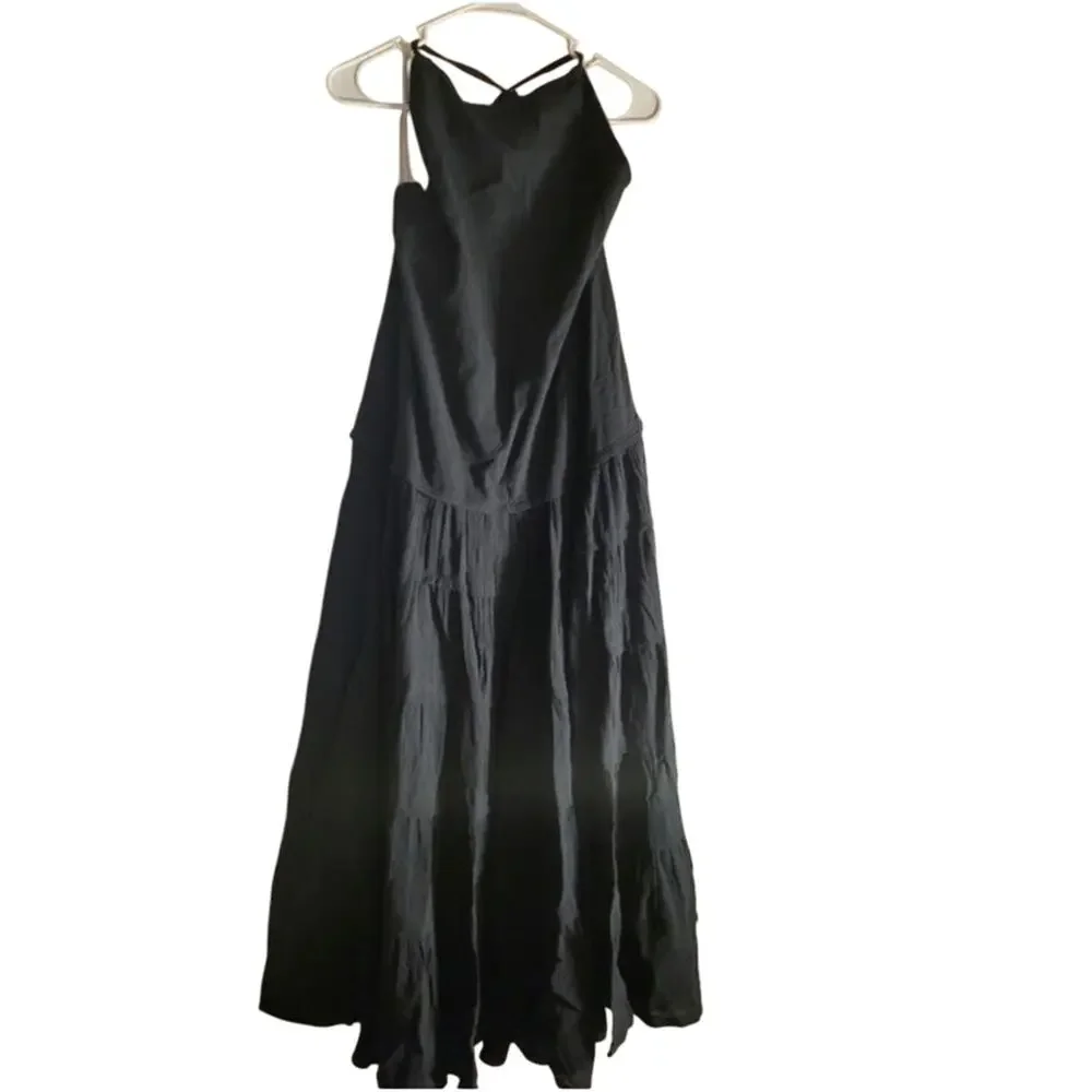 New FREE PEOPLE Somewhere Sunny Drop-Waist Boho Maxi Dress $118 X-SMALL Black